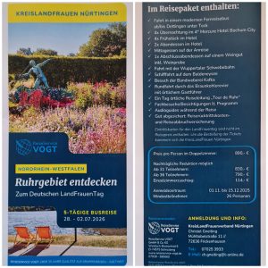 KREISLANDFRAUEN – NÜRTINGEN  5-tägige Busreise zum Deutschen LandFrauentag vom 28.06.-02.07.2026                 2026