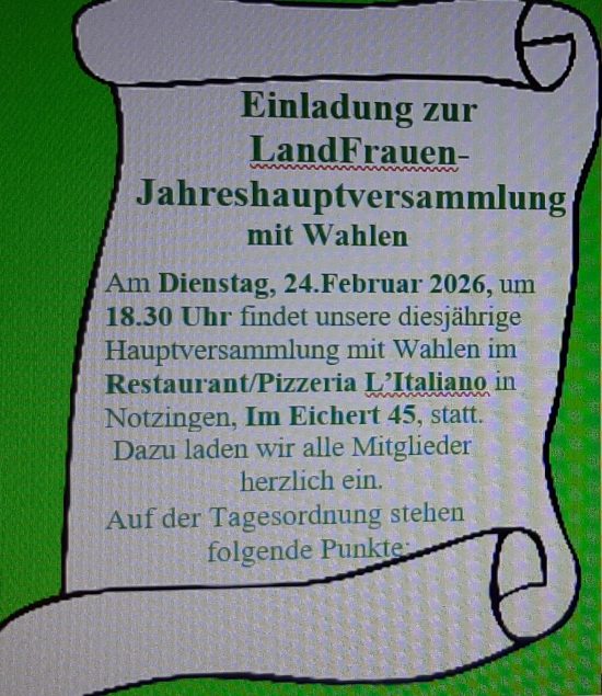 Einladung zur LandFrauen-Jahreshauptversammlung