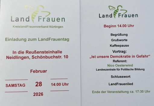 Info zum LandFrauentag in Neidlingen am 28.02.2026